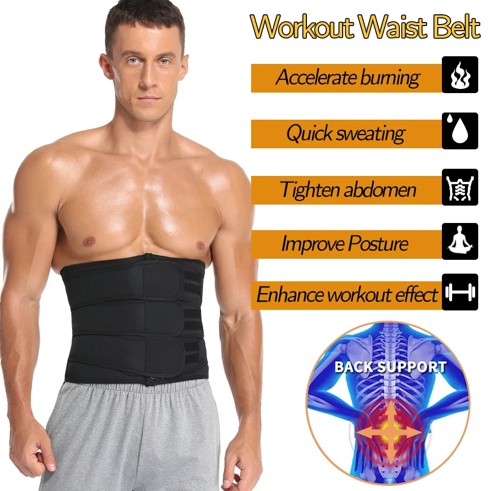 Men Waist Trainer Slimming Body Shaper Fitness Belt Weight Loss Fat Burning Sport Girdle Sweat Trimmer Workout Cincher Shapewear