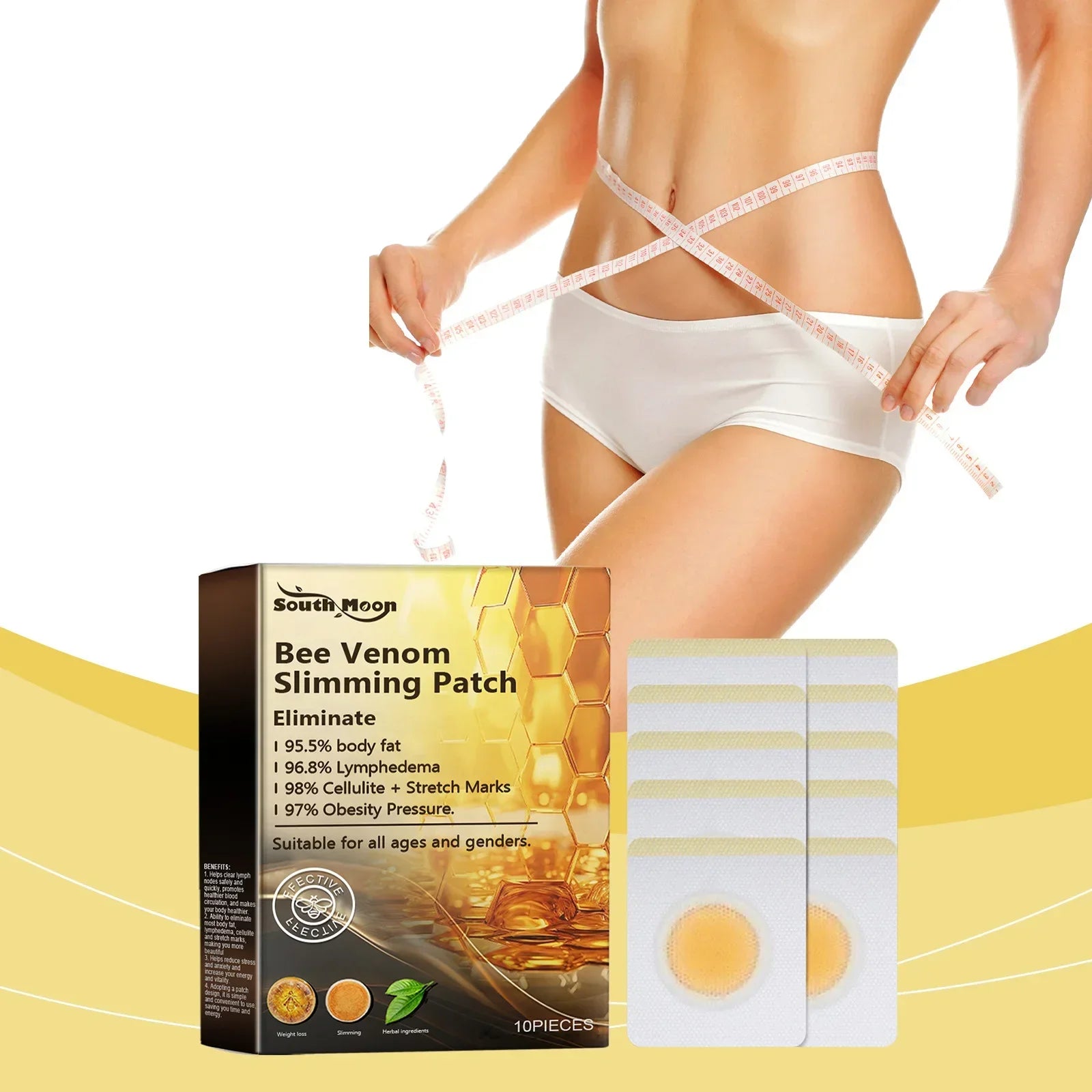 South Moon 10pcs Bee Venom Body Shaping Patch Belly Slimming Weight Loss Detox AbdominalRelieve Stress Muscle Tighten Patches