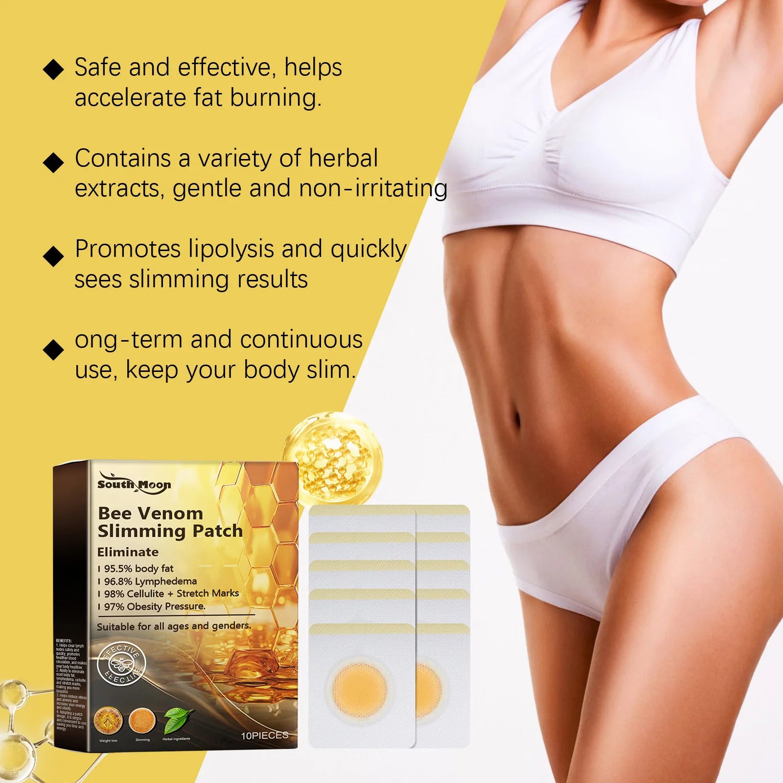 South Moon 10pcs Bee Venom Body Shaping Patch Belly Slimming Weight Loss Detox AbdominalRelieve Stress Muscle Tighten Patches